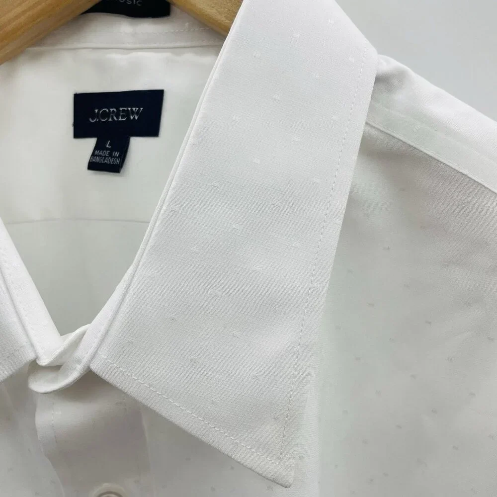 J Crew Mens Large Printed Bowery Wrinkle-Free Dobby‎ Dress Shirt White $98 1910